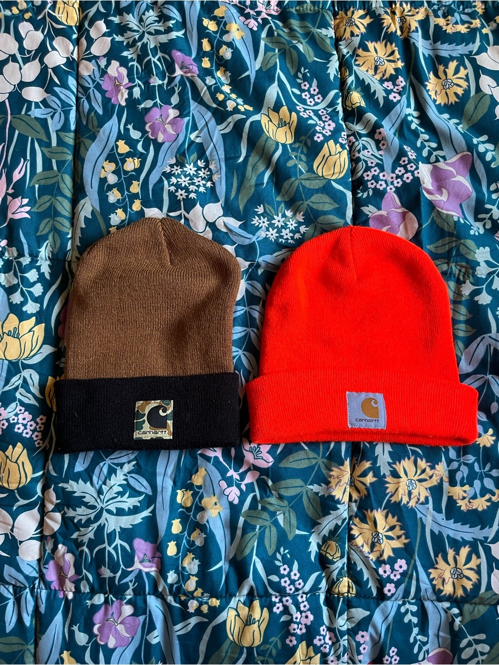 Carhartt Brown & Black Cuffed Beanie + Bright Orange Carhartt Beanie Bundle